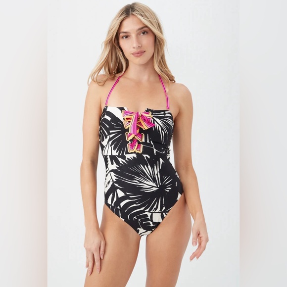 Trina Turk Lennox Bandeau Lace Up One Piece Swimsuit Size 10 Retail $172.00 NEW - Picture 1 of 9